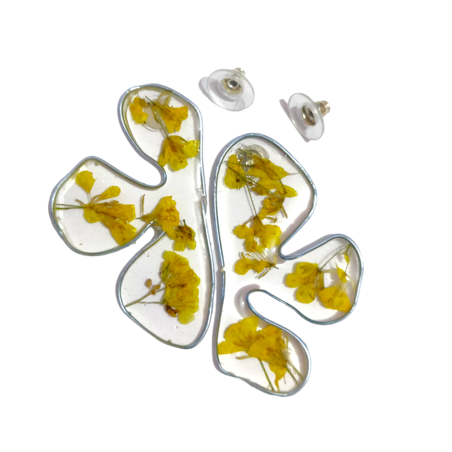 Abstract Bloom: Wavy Yellow Botanical Statement Studs