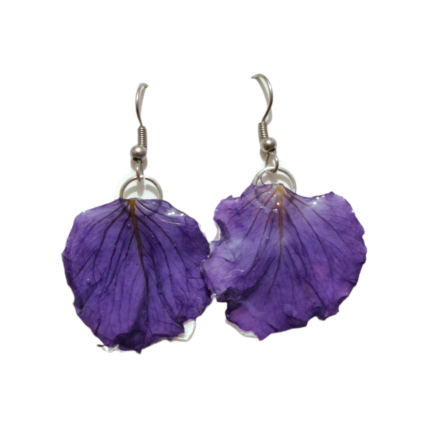 Amethyst Blossom: Frameless Real Purple Petal UV Resin Earrings