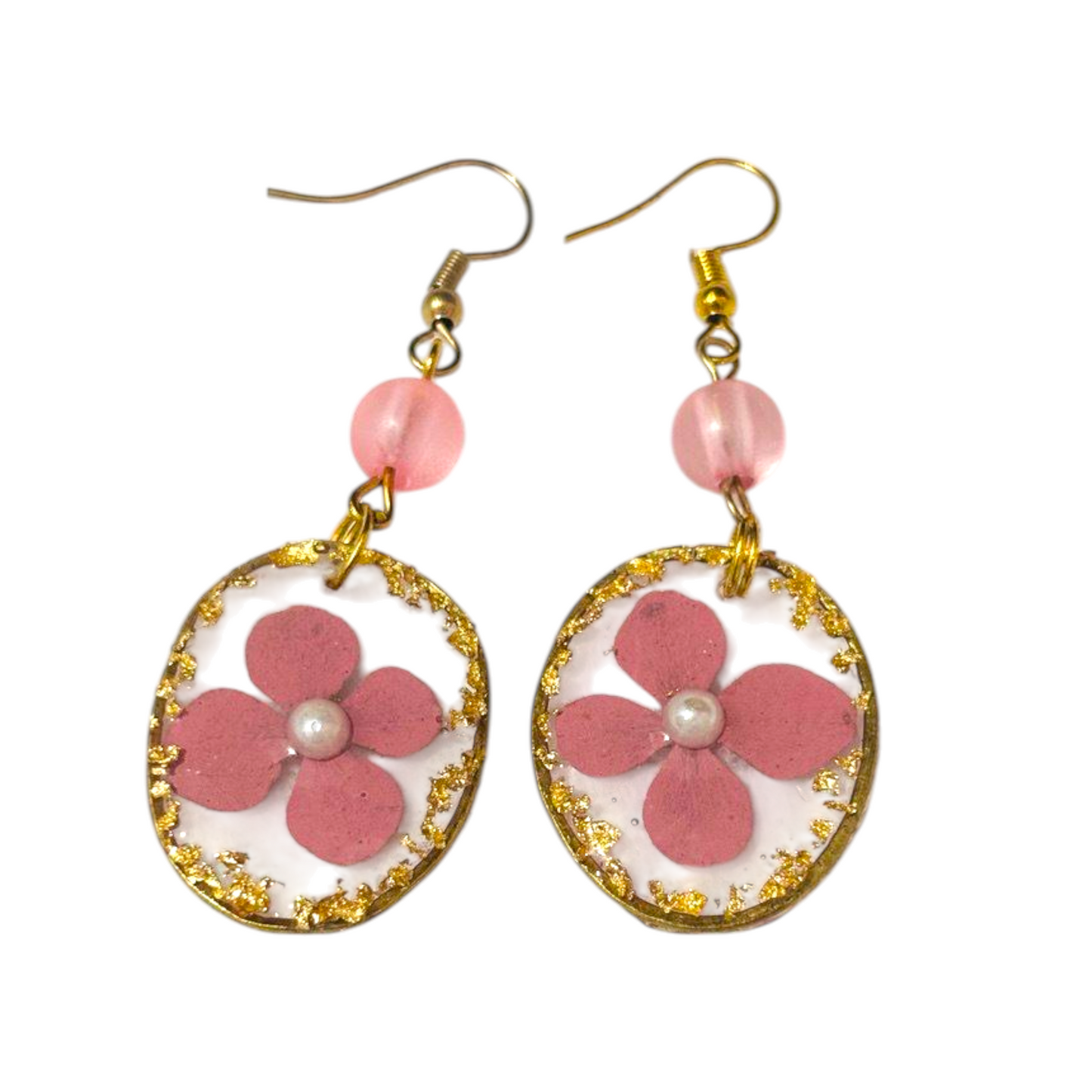Gilded Primrose: Oval UV Resin Pressed Flower Earrings