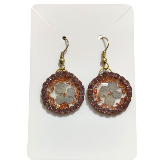 Antique Hydrangea: Circular UV Resin Cameo Earrings