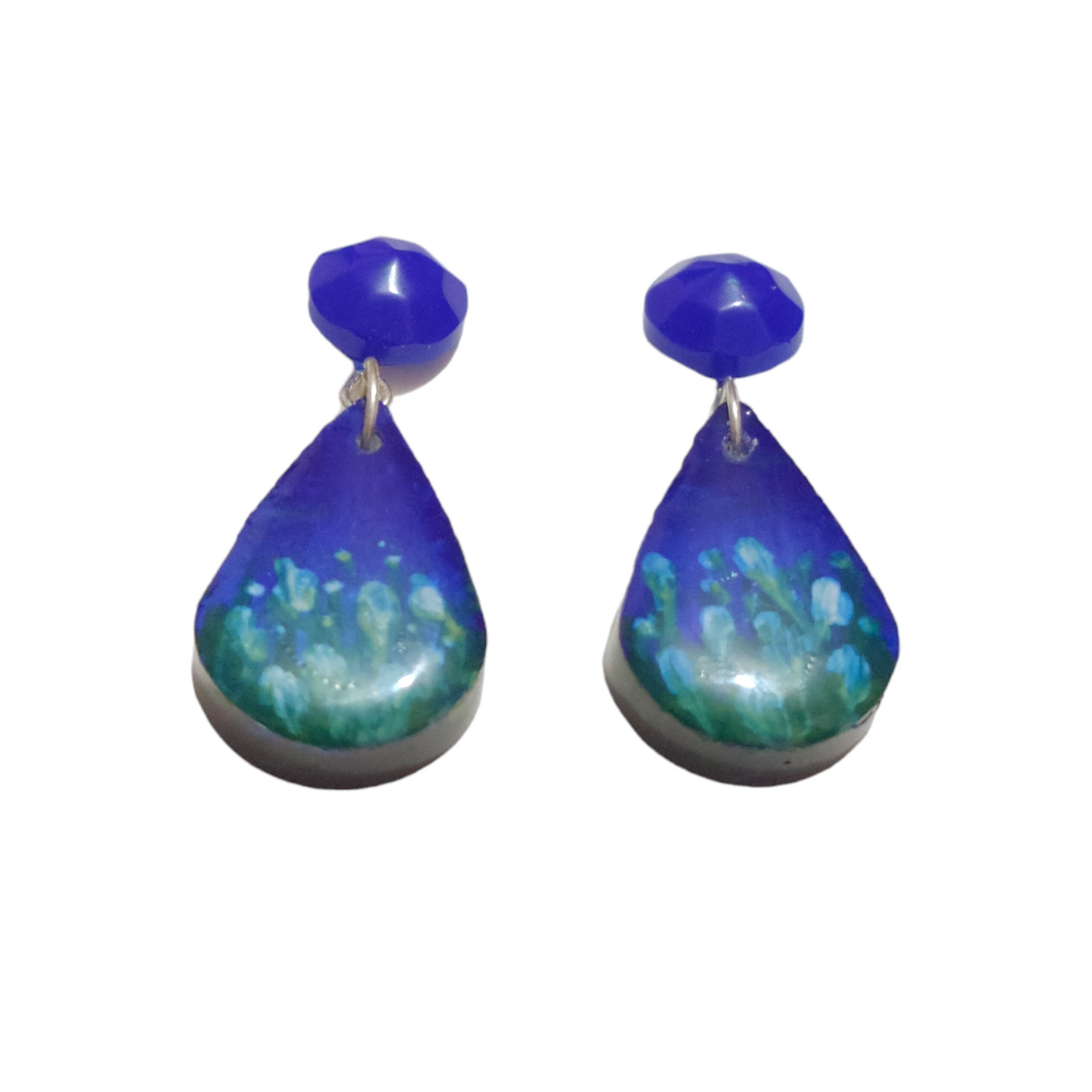 The Enchanted Sea: Deep Blue Botanical Resin Earrings