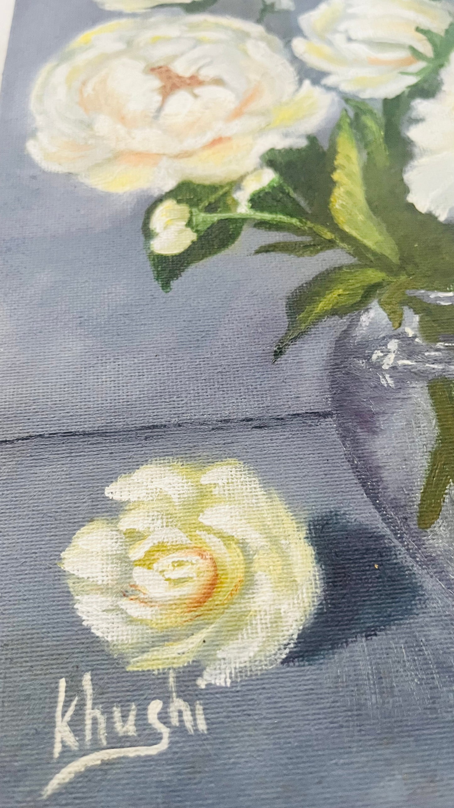 Original painting ,Serene Purity: White Peonies,Oil on Canvas 9x12 in (framed)
