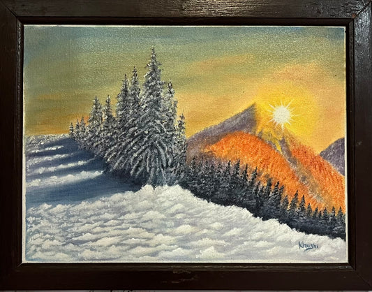 Original Paintings |Golden Silence of Winter,Oil on Canvas, 14x18 in(Framed)