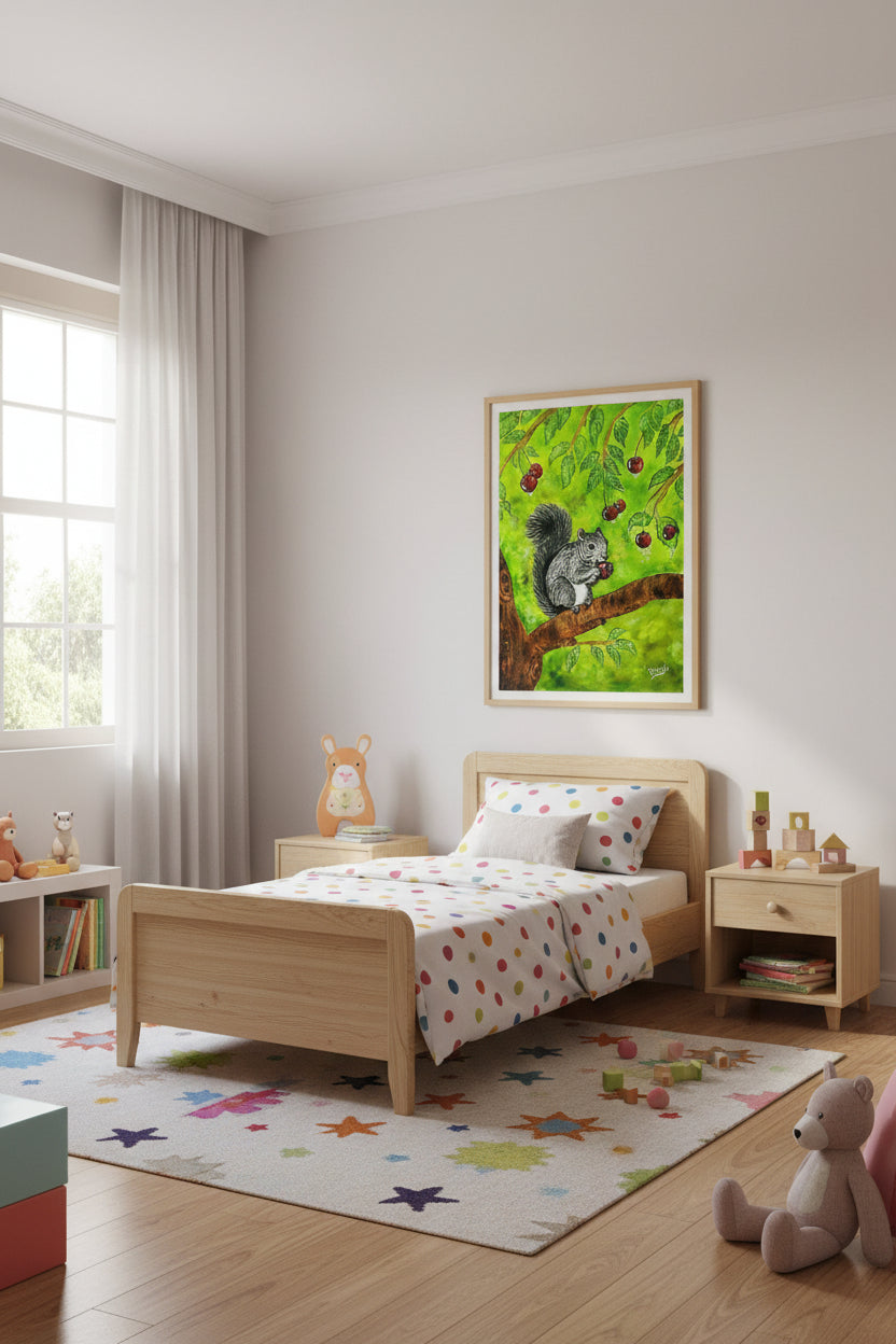 Original Paintings ,The Cherry Thief , Oil on Stretched Canvas 16x12 in