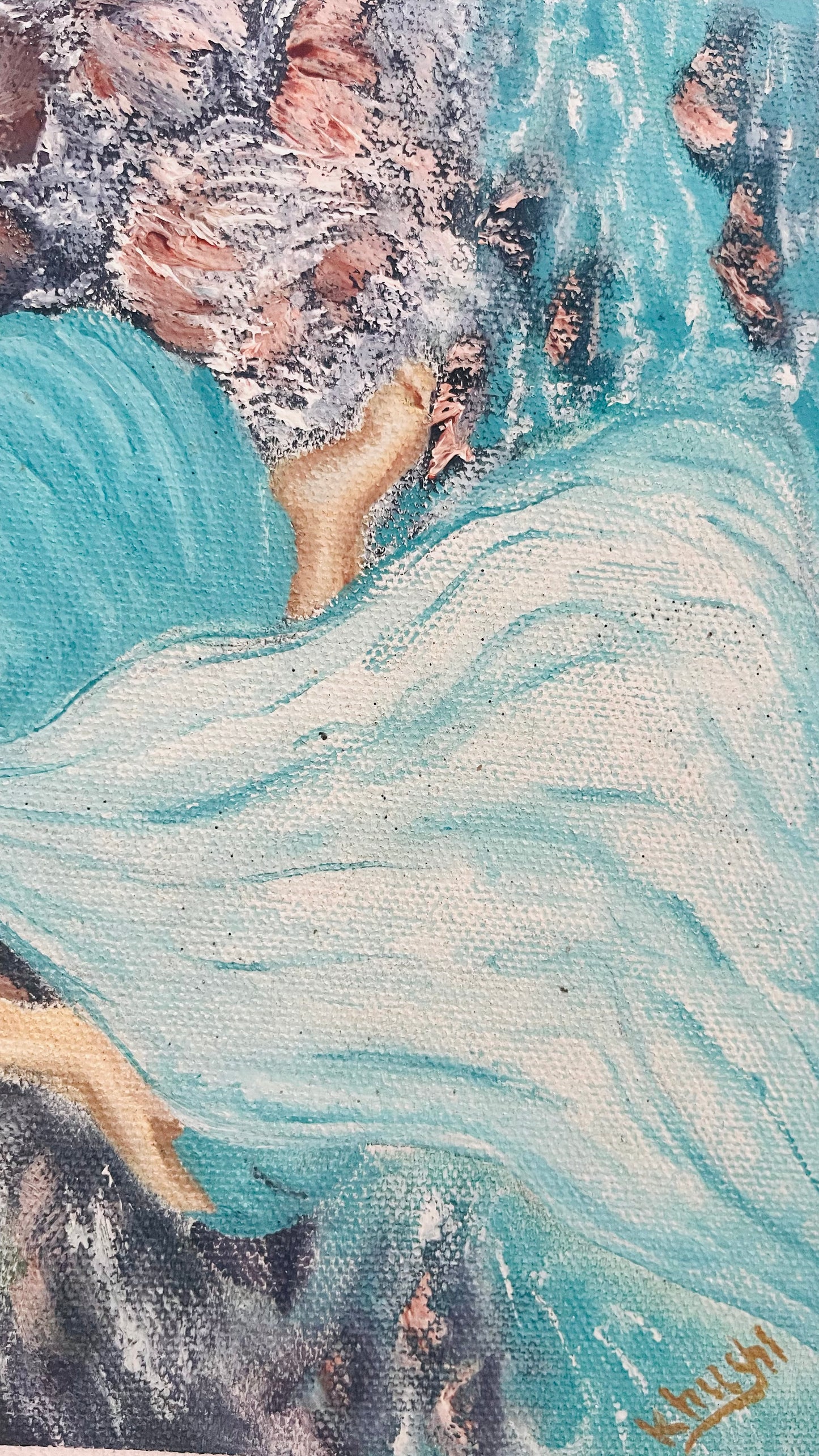 Original Painting , Turquoise Maiden at the Falls ,Oil on Canvas 8x12 in( Un-framed)
