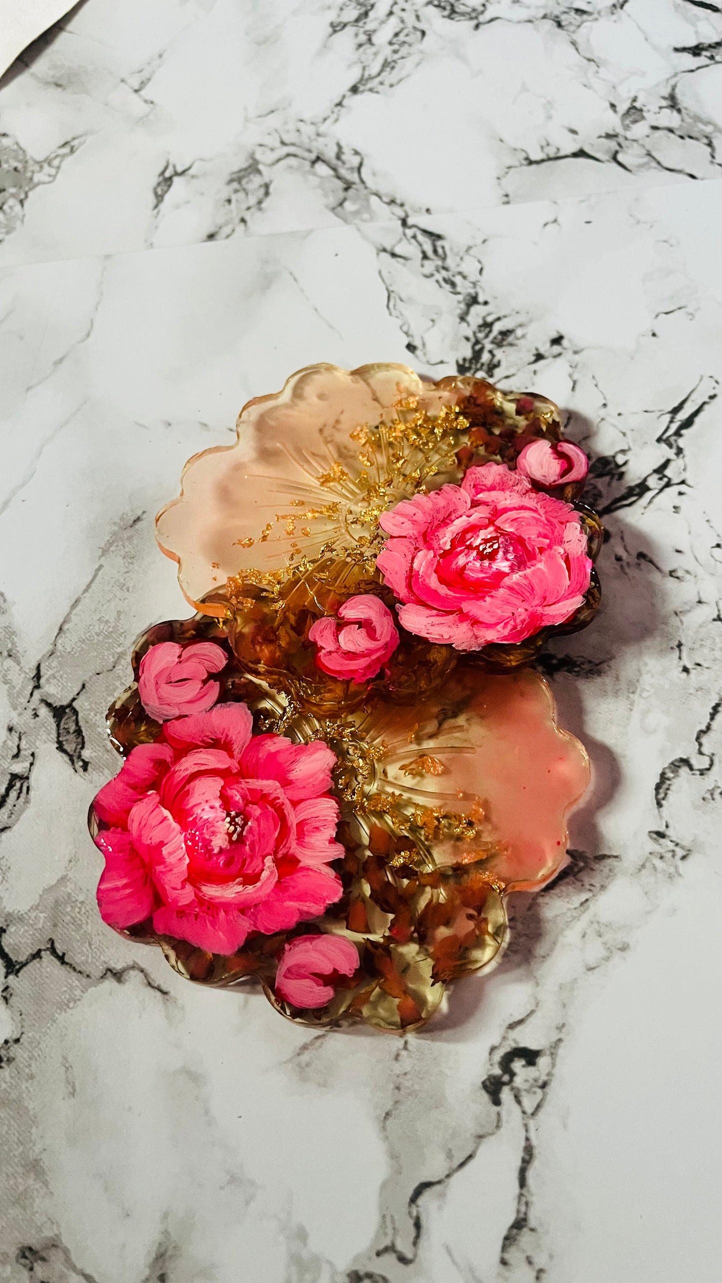 Handmade UV Resin Floral Coaster with Gold Leaf