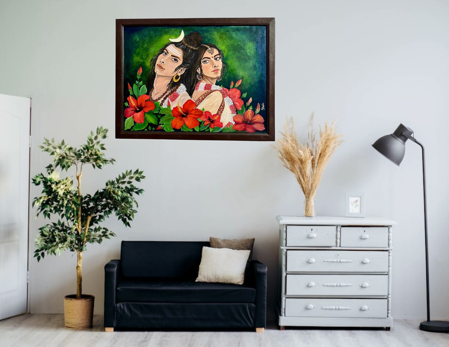 Original Painting The Eternal Bond: Shiva and Parvati |Oil On Canvas 20 x 26 in (Framed)