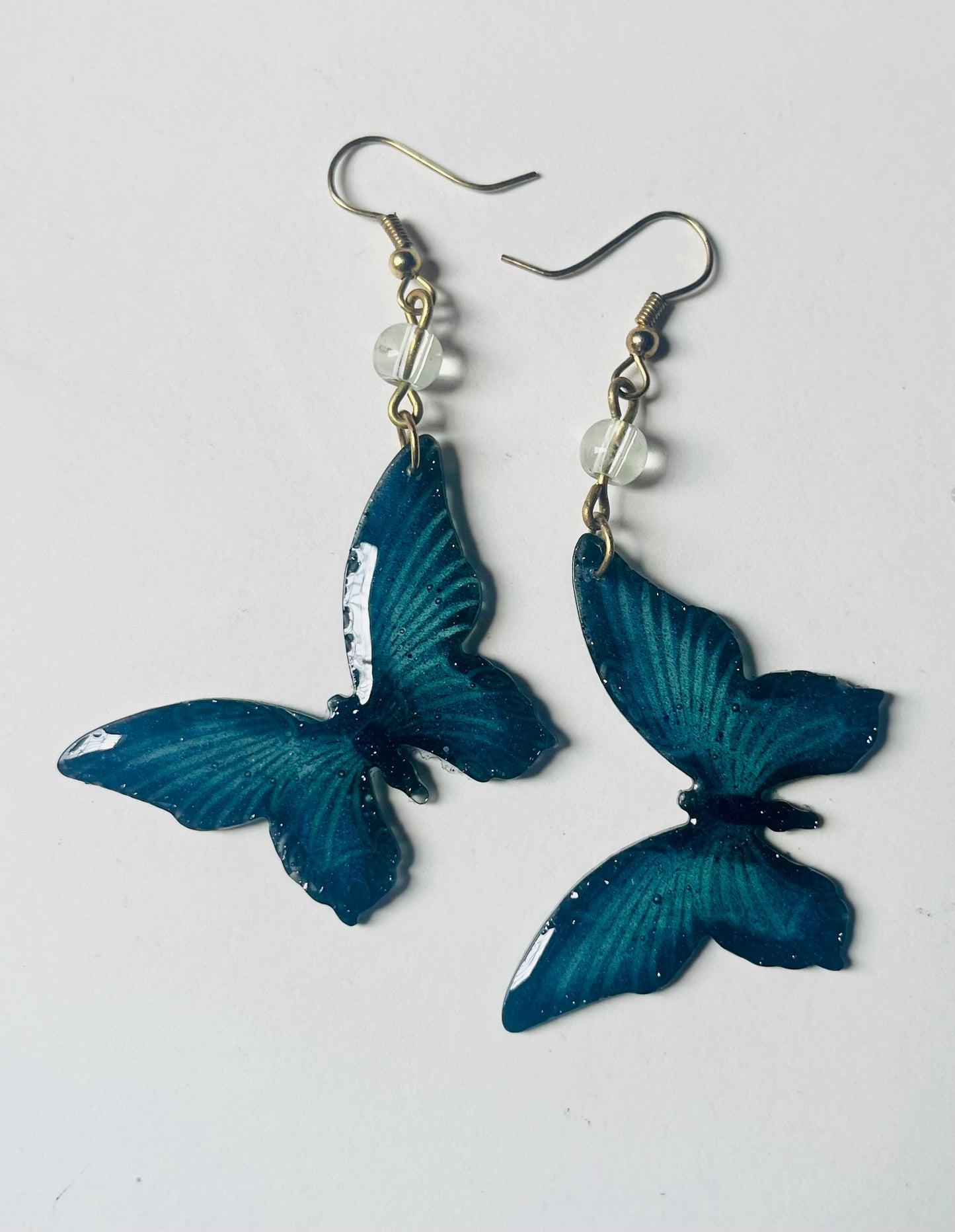 Hand-Shaped Midnight Blue Butterfly UV Resin Earrings Dangles