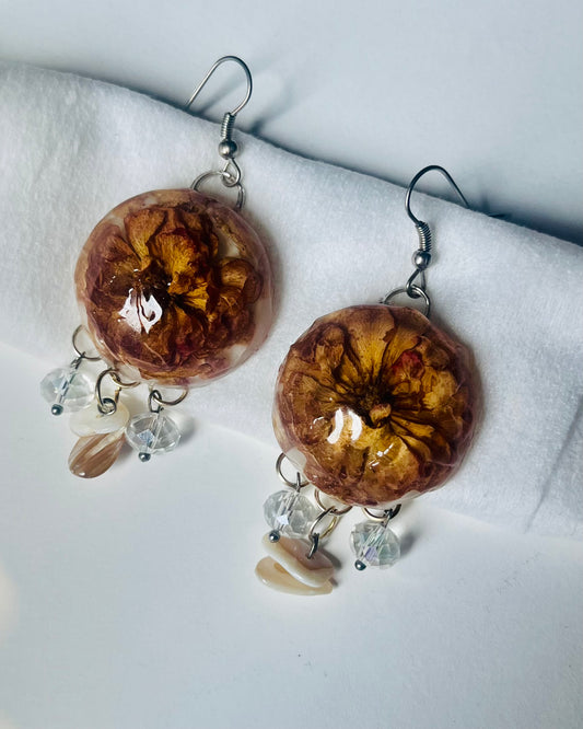Handmade Full Bloom UV Resin Drop Earrings