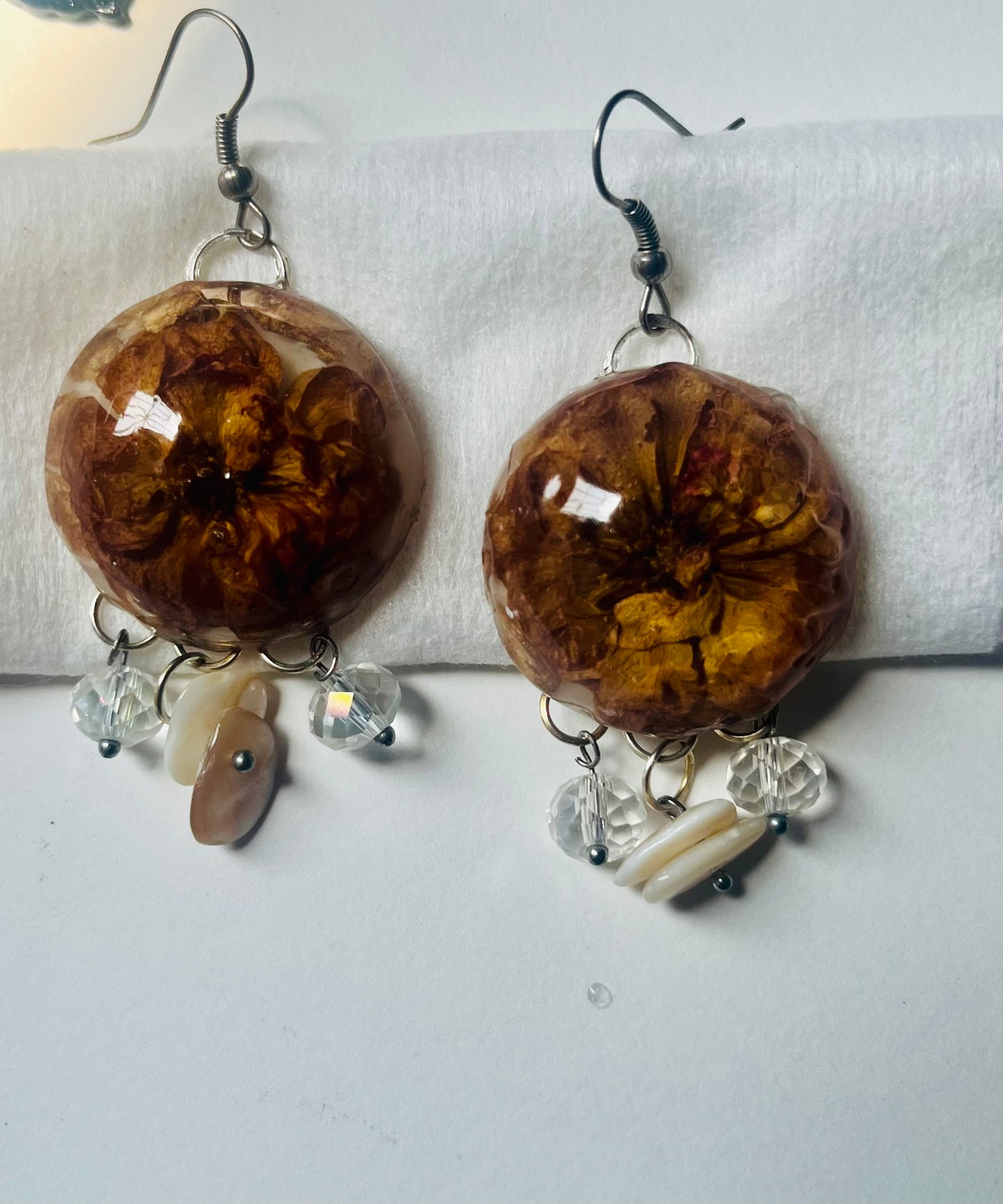 Handmade Full Bloom UV Resin Drop Earrings
