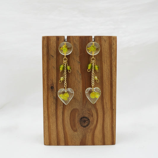 Lime Green Heart Charm Resin Earrings