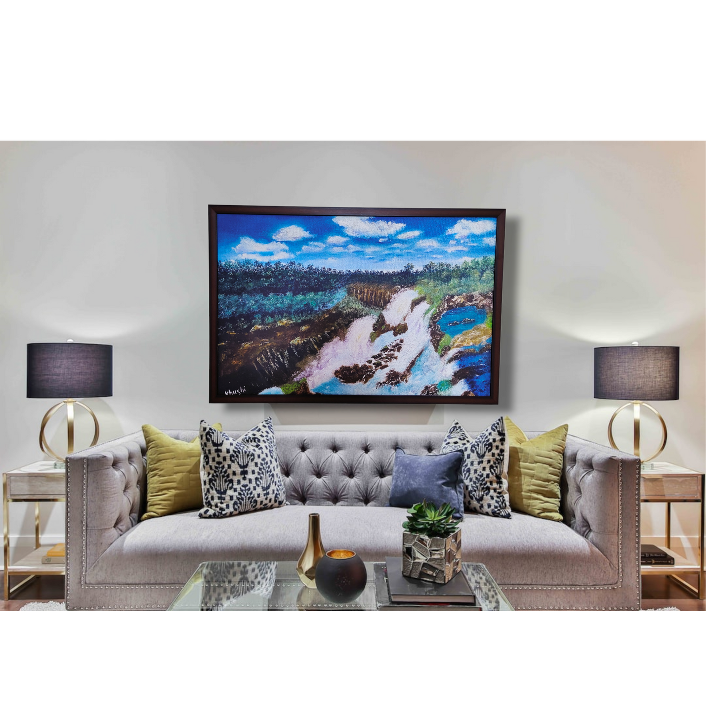 Original Paintings , Cascading Waters over Amber Cliffs, Oil on Canvas 16x12in (Un-Framed)