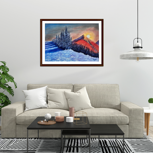 Original Paintings Print ,Golden Silence of Winter,Oil on Canvas, 26x20 in(Framed-Print)