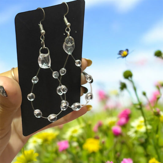 Handmade Floating Dewdrop Teardrop Wire UV resin Earrings