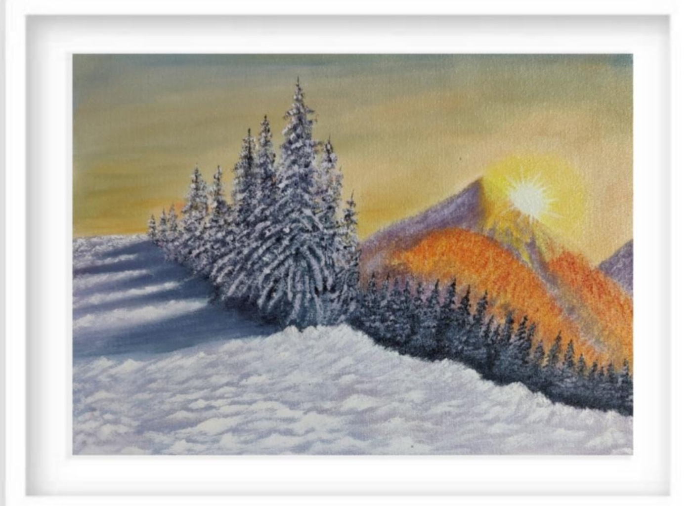 Original Paintings Print ,Golden Silence of Winter,Oil on Canvas, 26x20 in(Framed-Print)