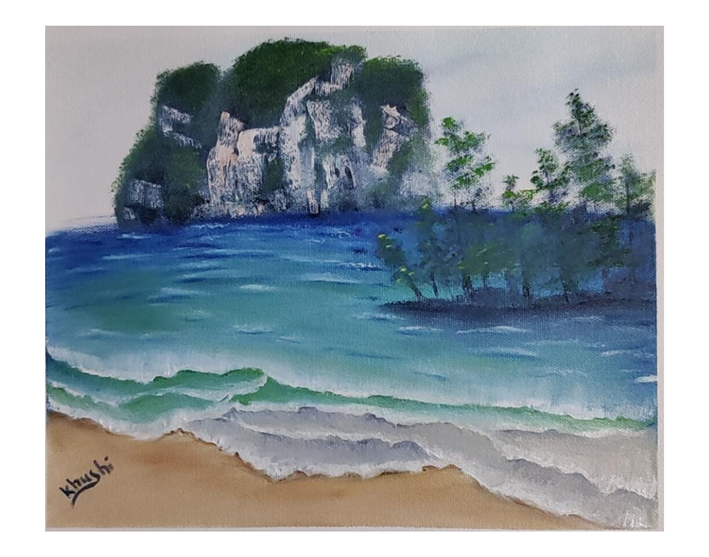 Original Paintings ,Ocean Solitude,Oil on Canvas 14X12 in (Framed)