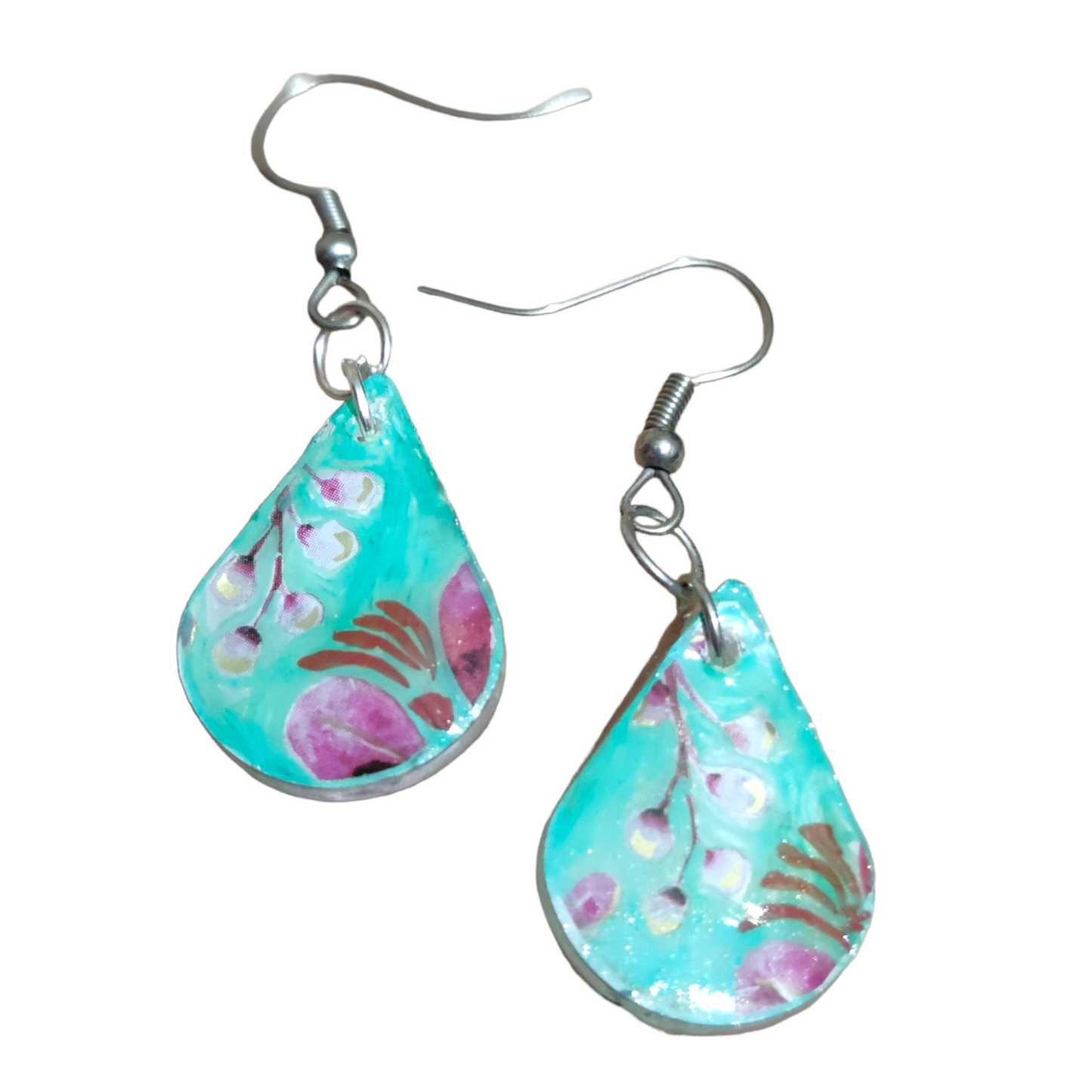 Turquoise Springtime: Hand-Painted UV Resin Teardrop Earrings