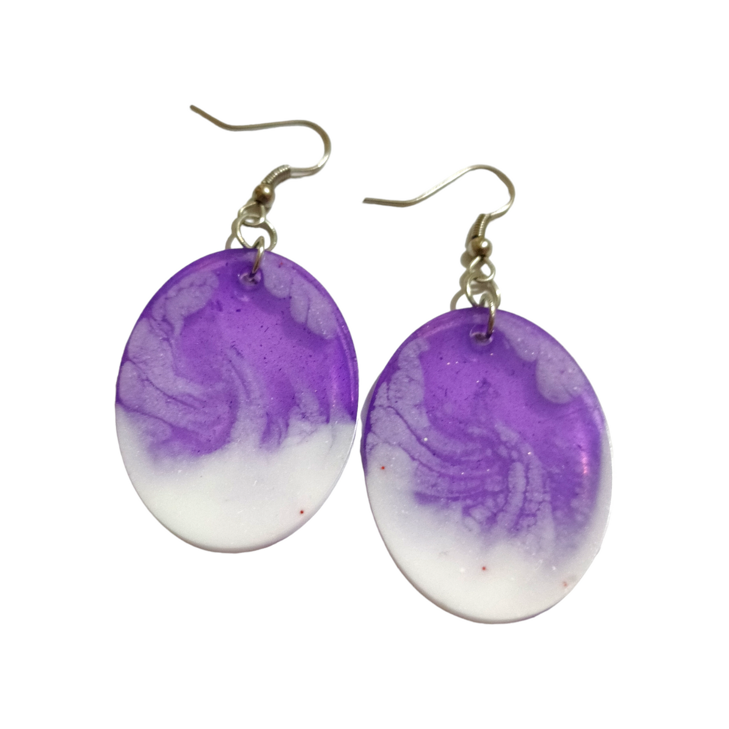 Lavender Clouds: Fluid Art UV Resin Oval Earrings