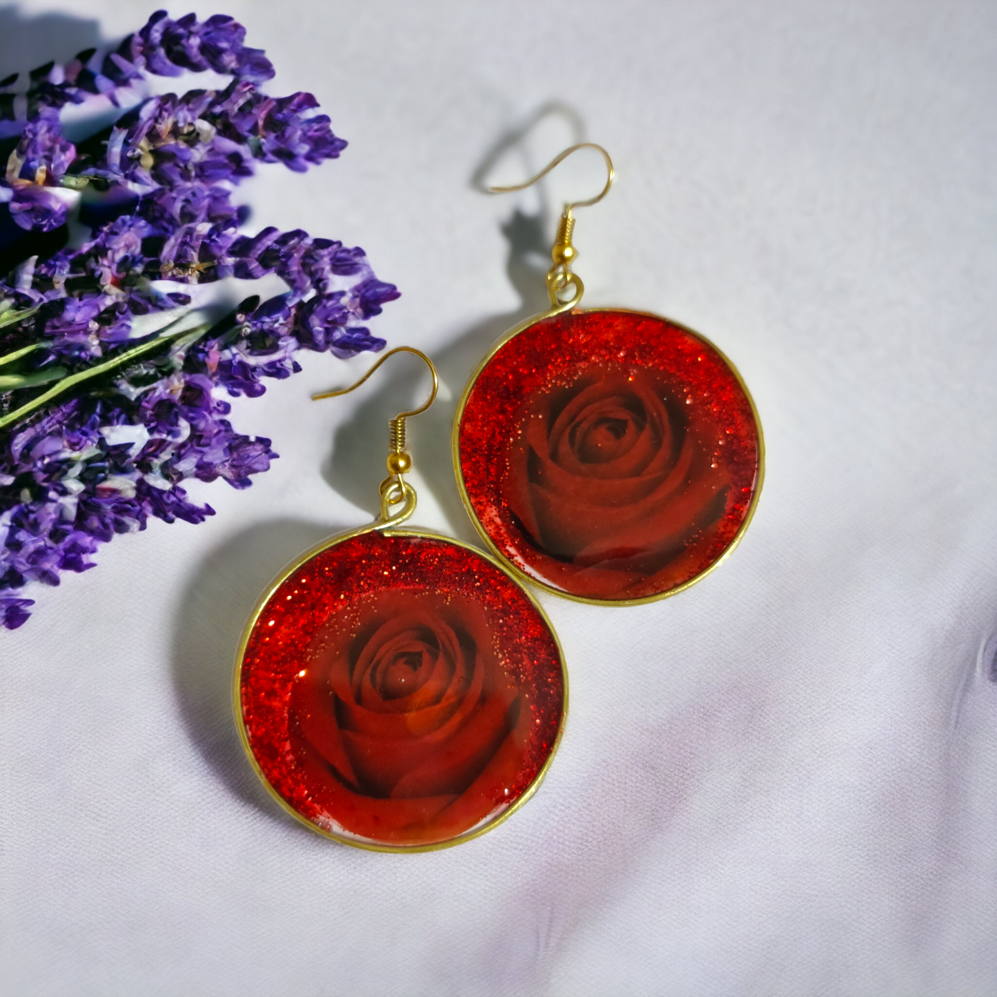Gilded Rose & Glitter Halo: Circular UV Resin Earrings