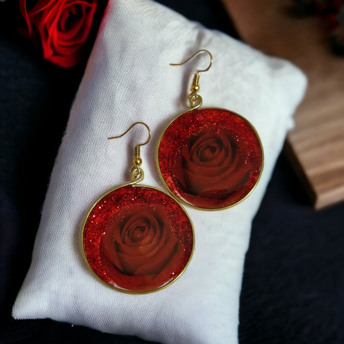 Gilded Rose & Glitter Halo: Circular UV Resin Earrings