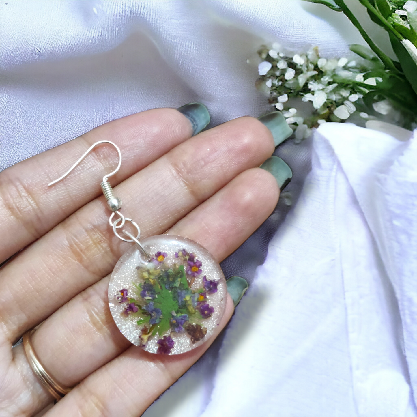 Wildflower Meadow: Circular UV Resin Bouquet Earrings