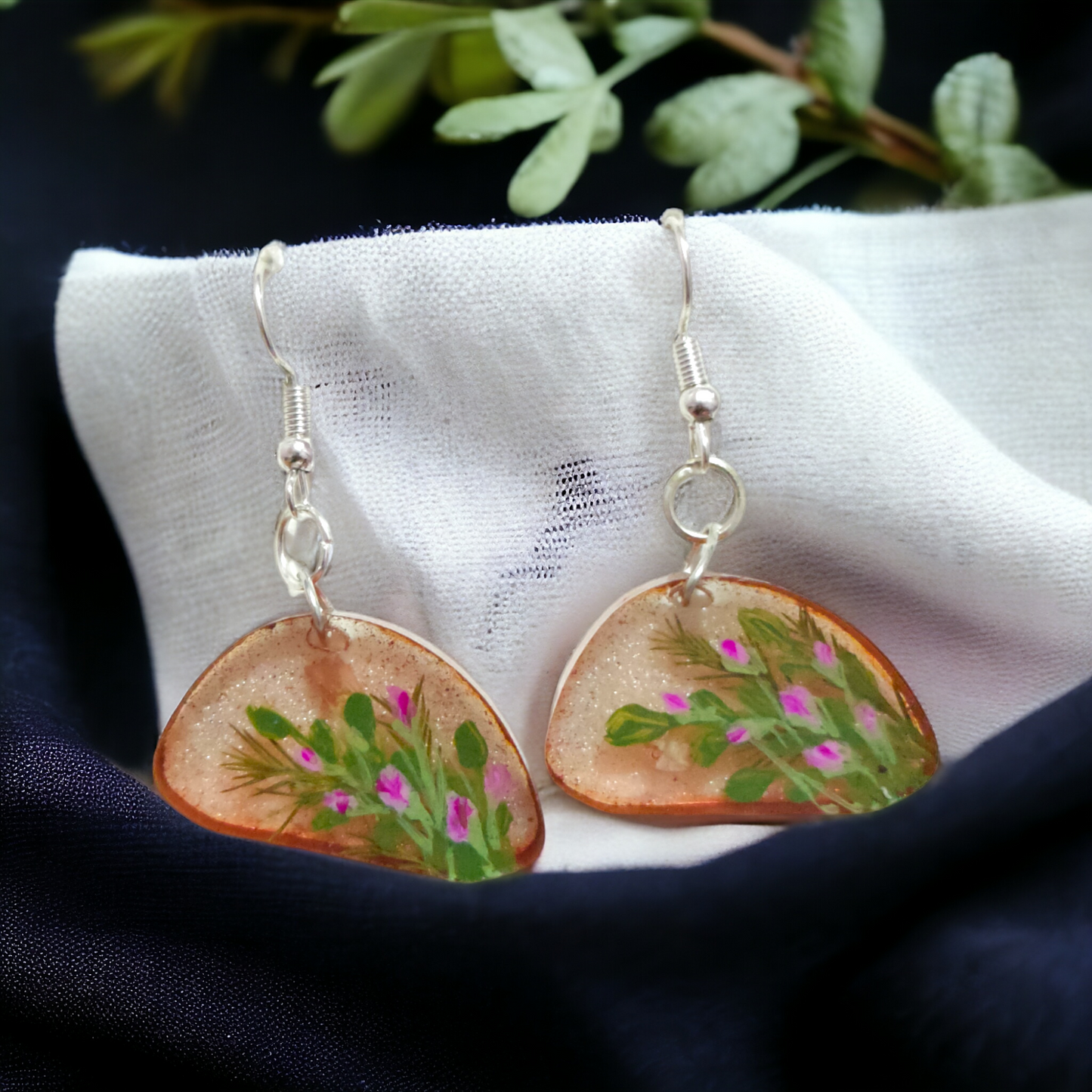 Preserved Wild Greens & Pink Buds Unique Resin Drops