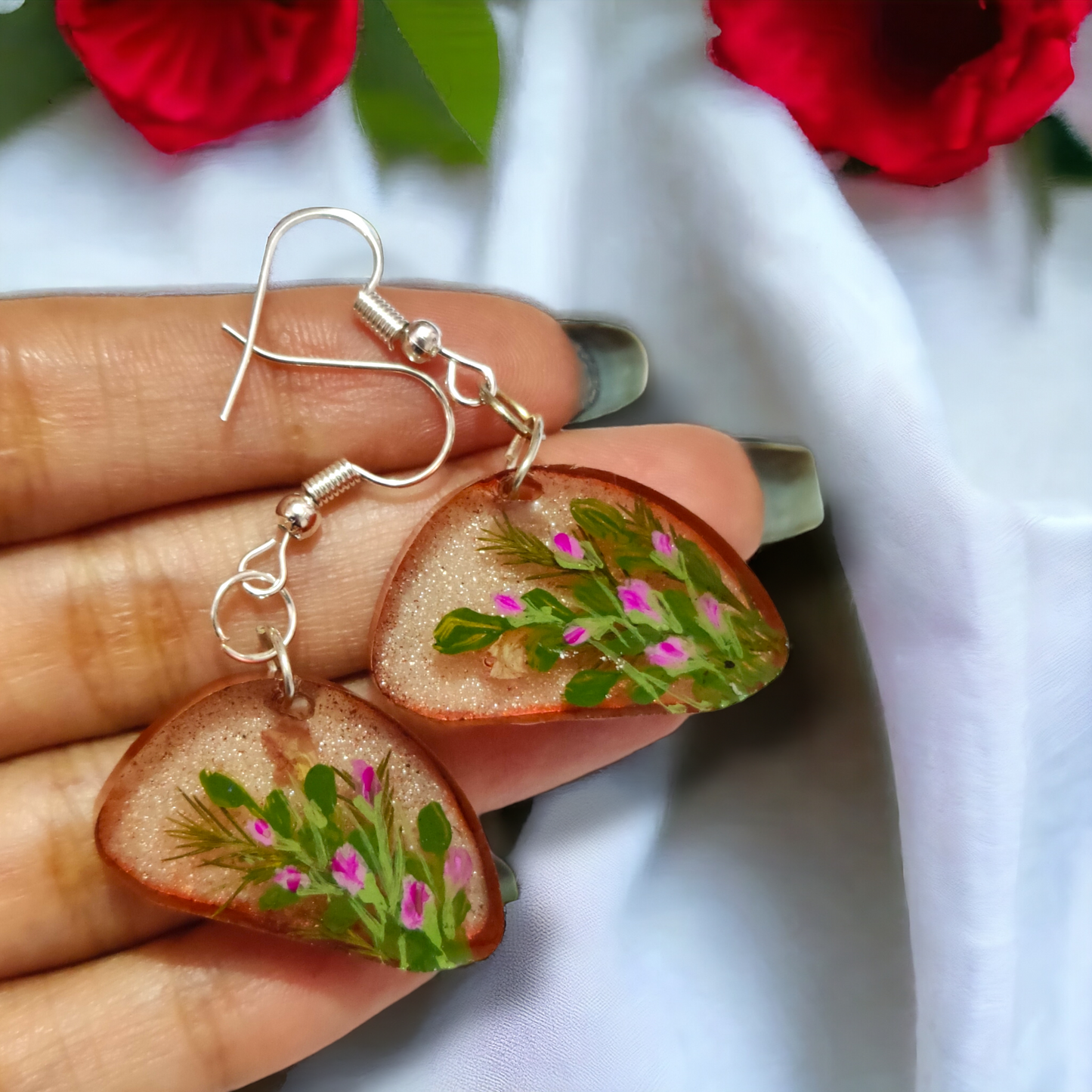 Preserved Wild Greens & Pink Buds Unique Resin Drops