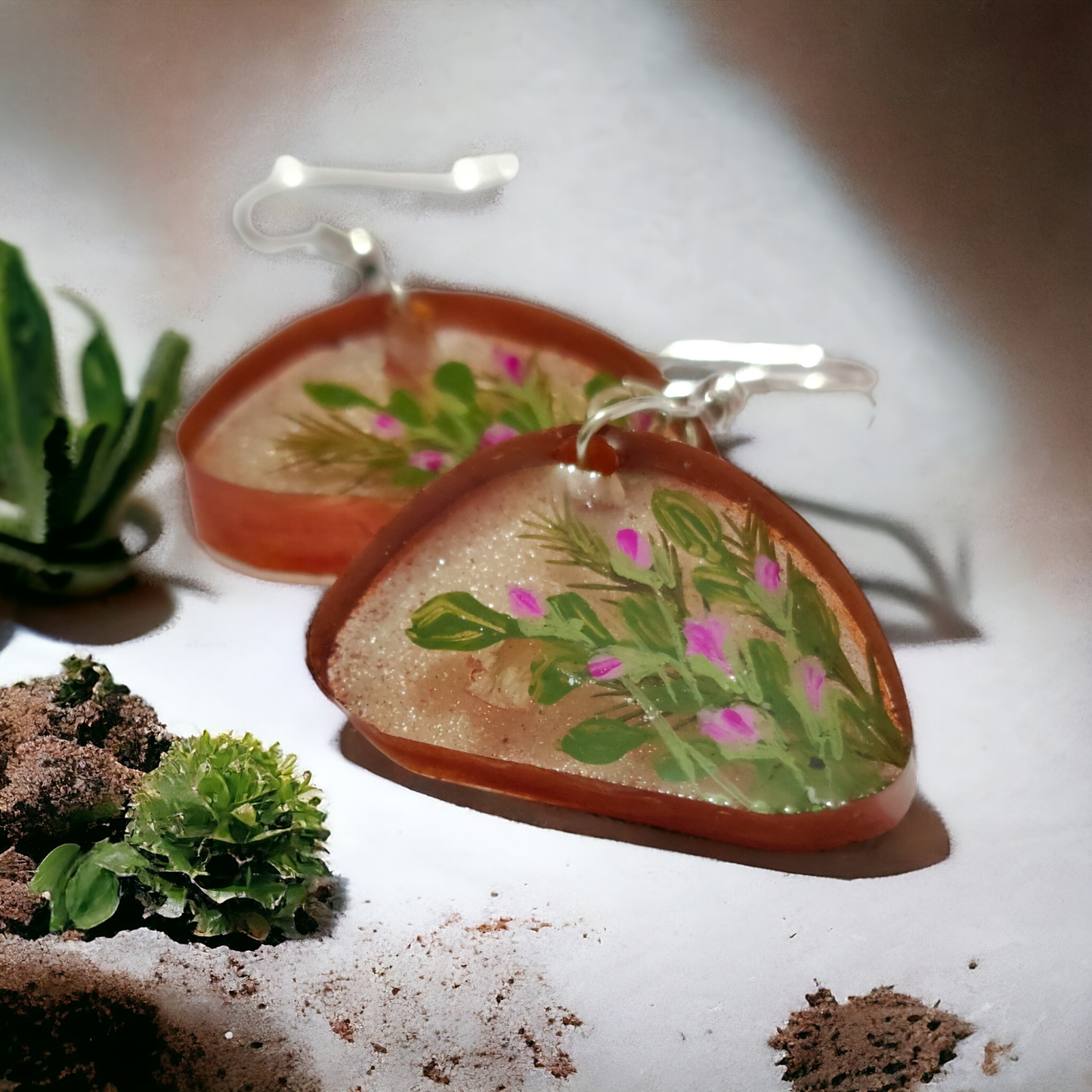 Preserved Wild Greens & Pink Buds Unique Resin Drops