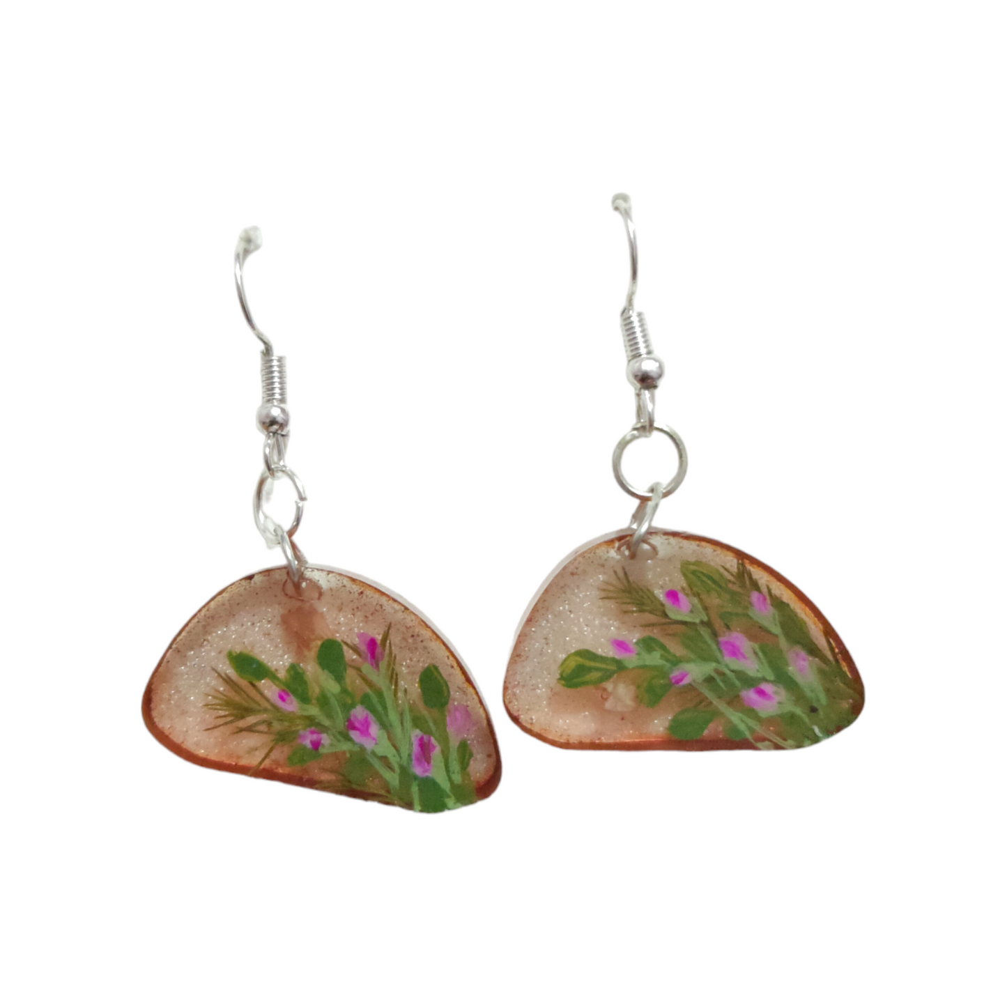 Preserved Wild Greens & Pink Buds Unique Resin Drops