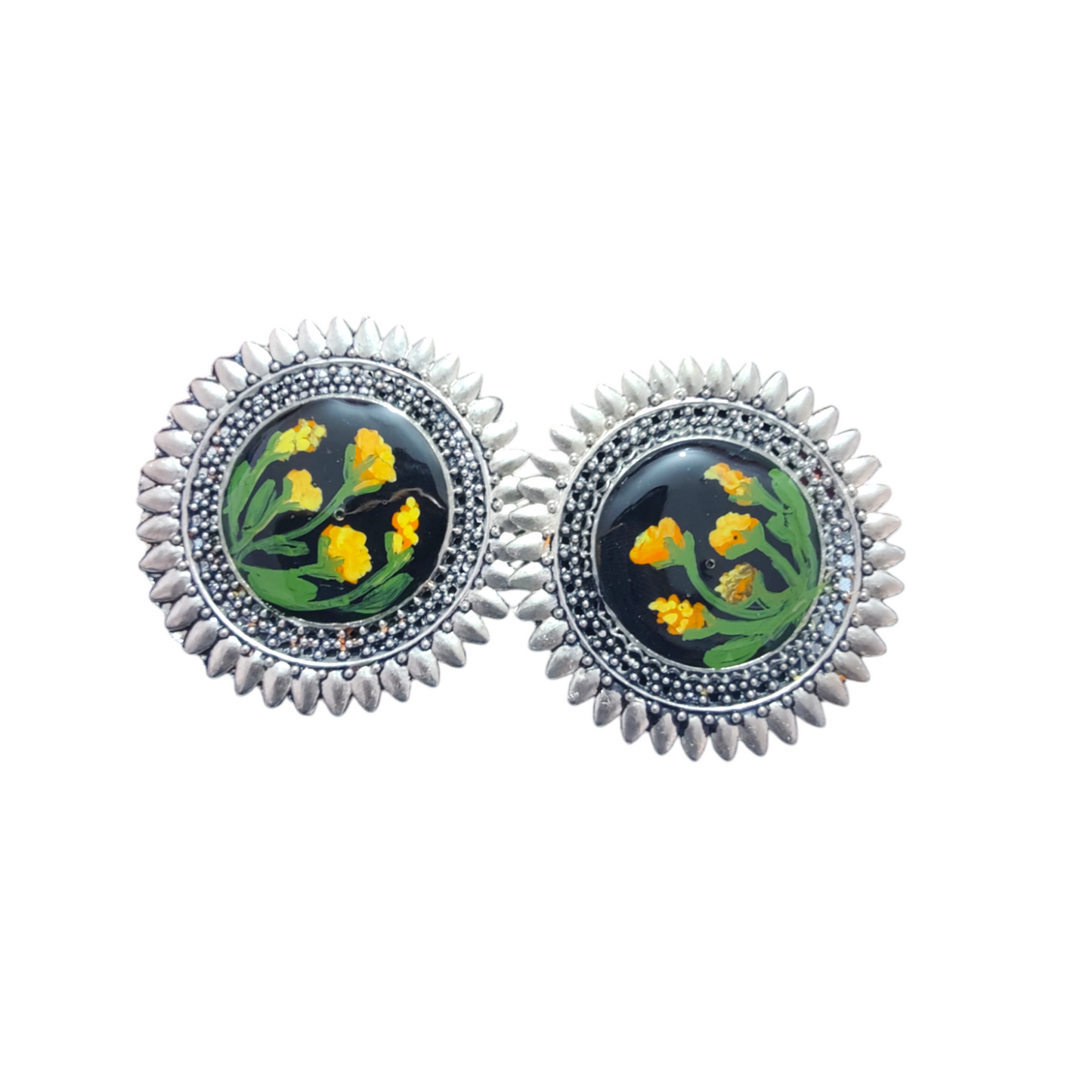 Vintage Sunburst: Handcrafted Yellow Floral UV Resin Cameo Earrings