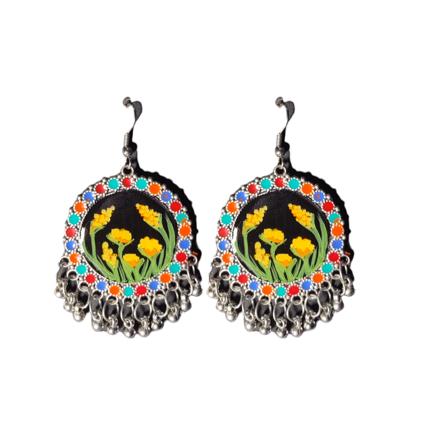 Folk Meadow: Hand-Painted Boho UV Resin Statement Earrings