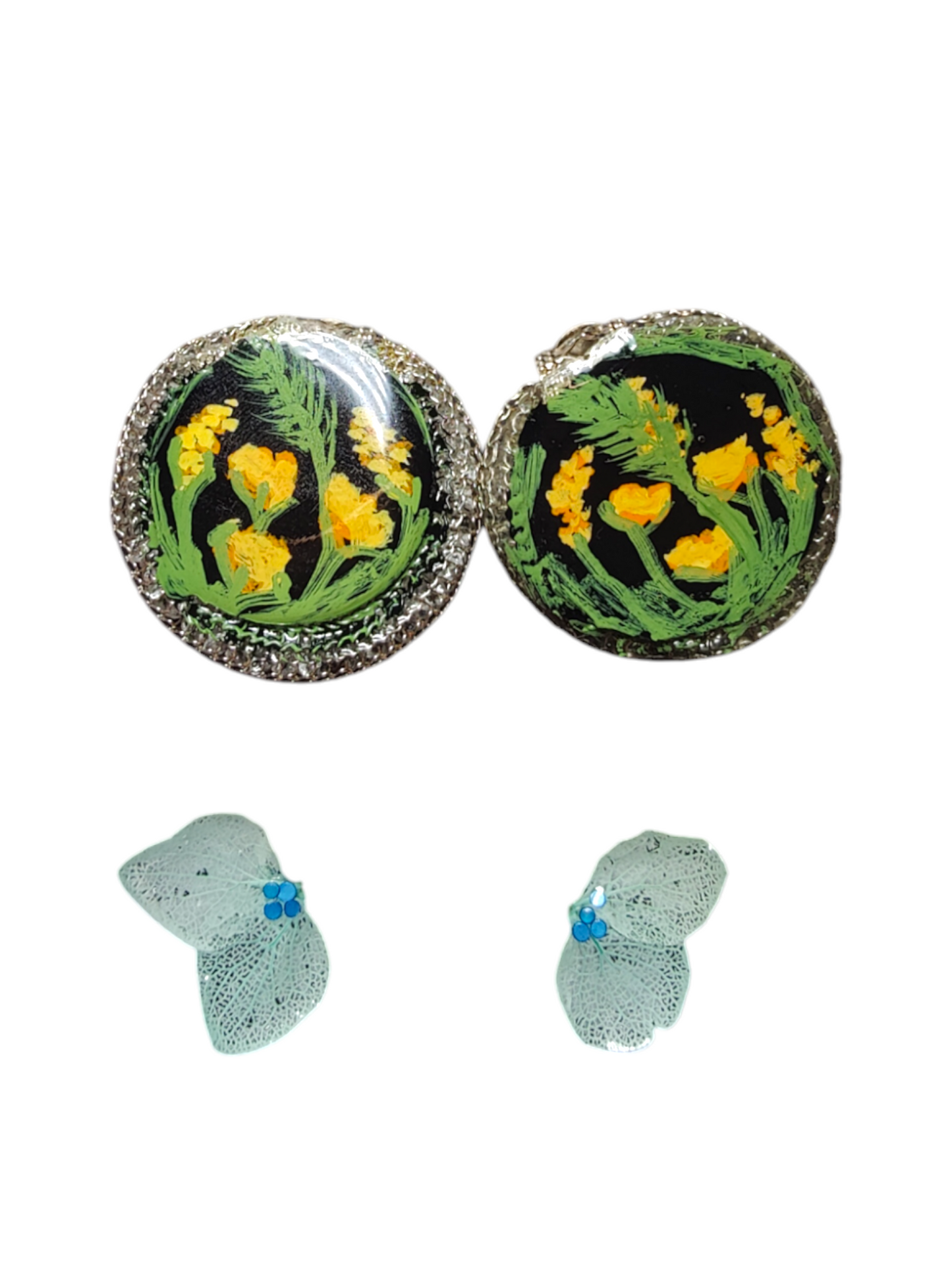 Gilded Sunburst: Hand-Painted Yellow Floral Medallion Earrings