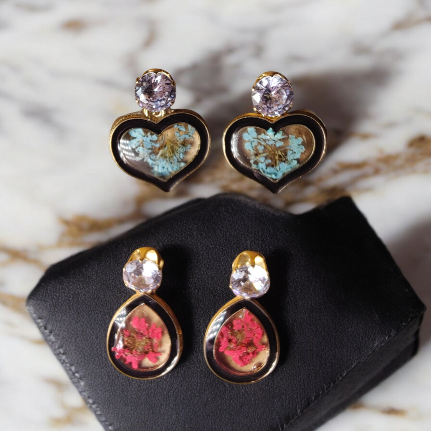 Gilded Flora: Crystal Post UV Resin Statement Earrings
