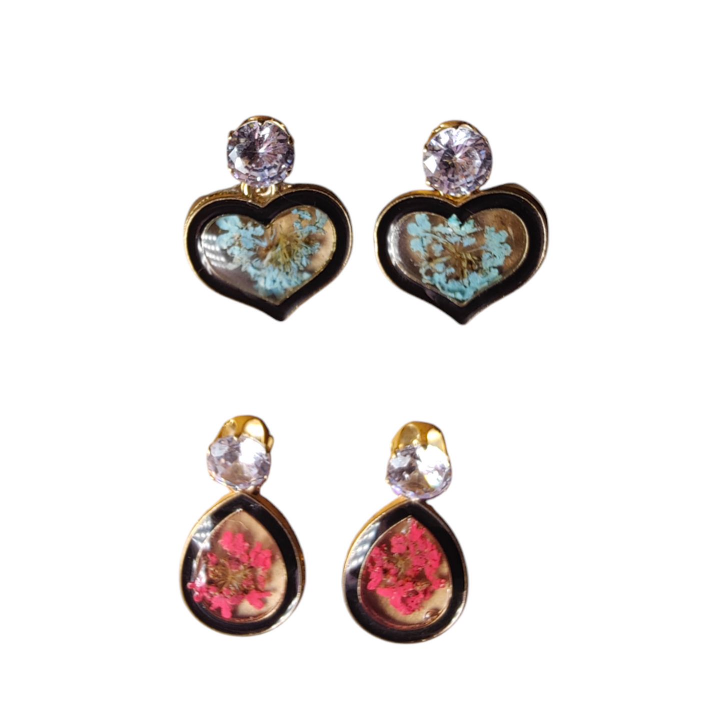 Gilded Flora: Crystal Post UV Resin Statement Earrings