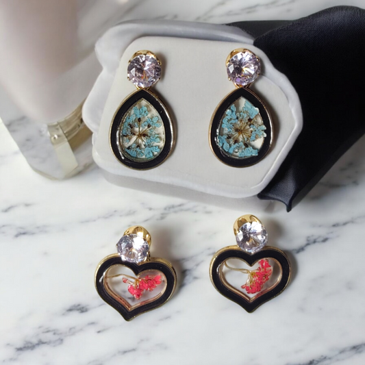 Crystal Solitaire & Preserved Botanical UV Resin Earrings