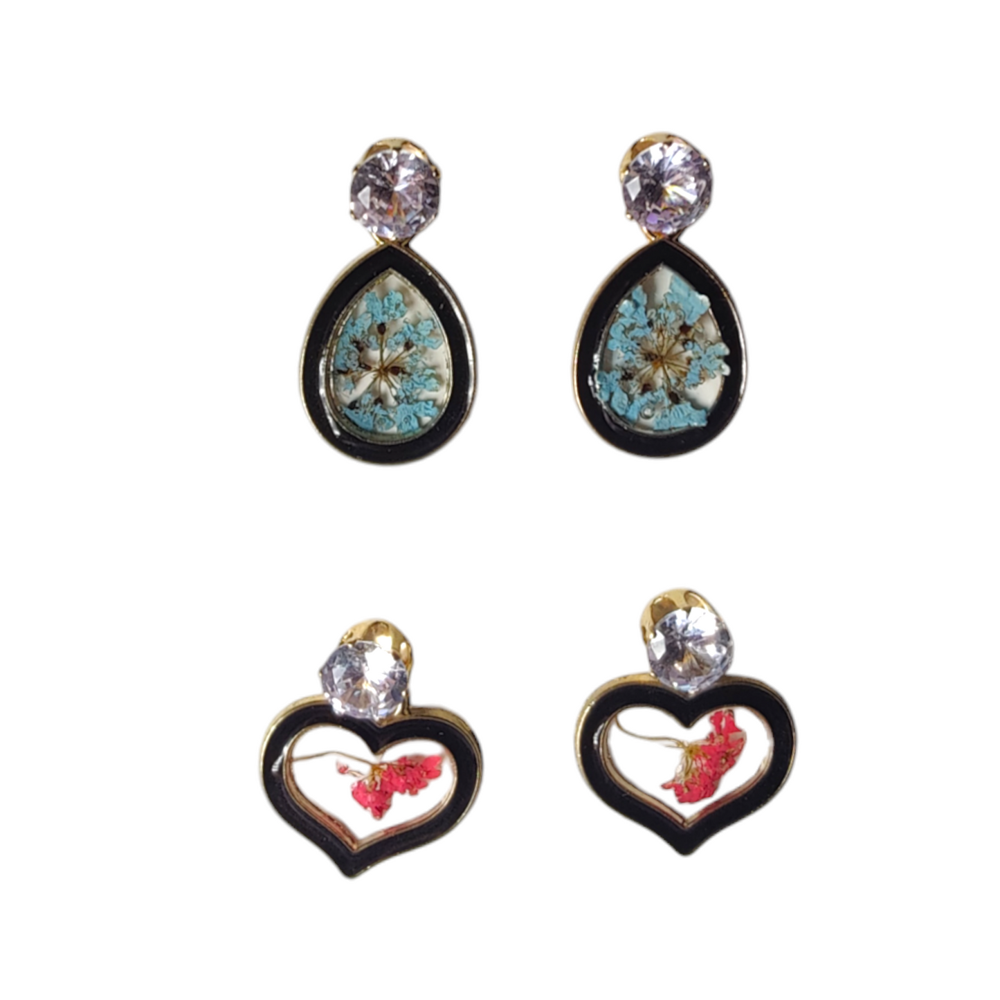 Crystal Solitaire & Preserved Botanical UV Resin Earrings