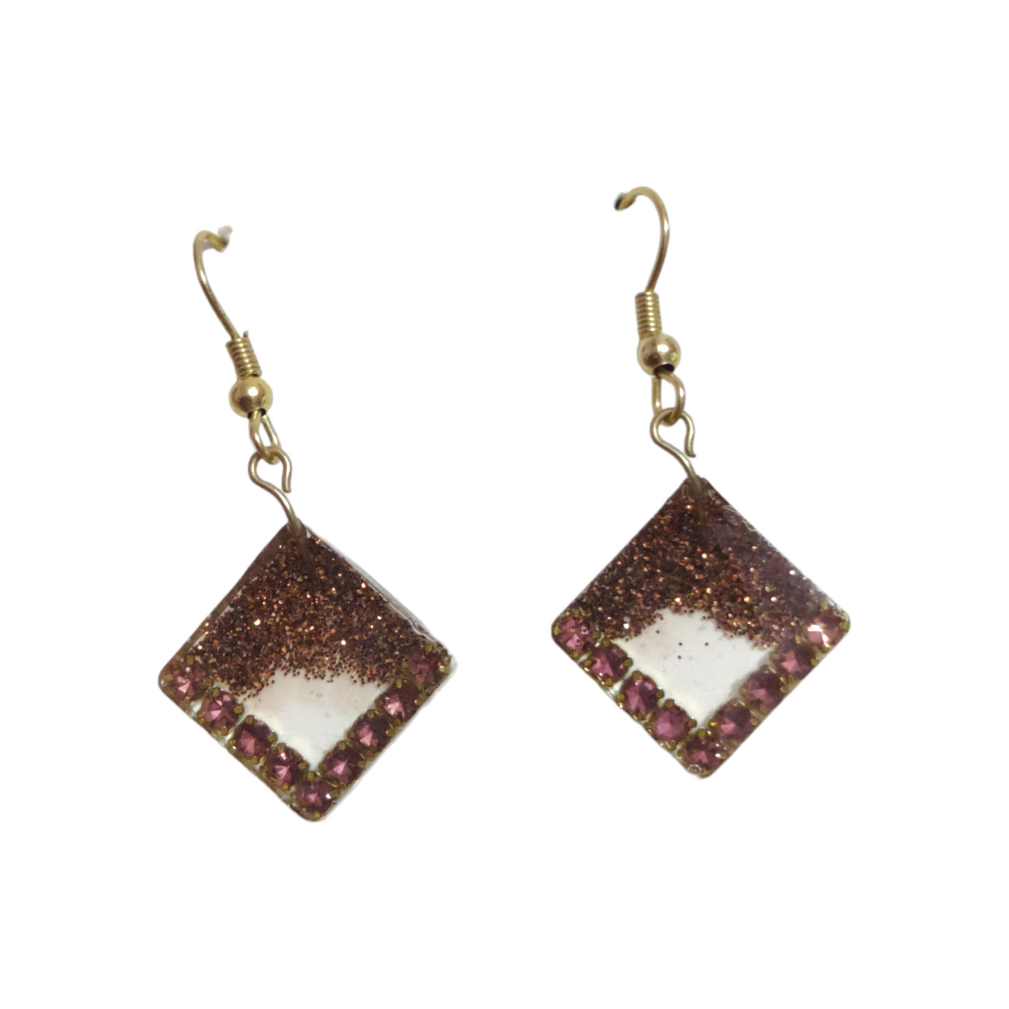 Gilded Bronze Geometric UV Resin Dangle Earrings