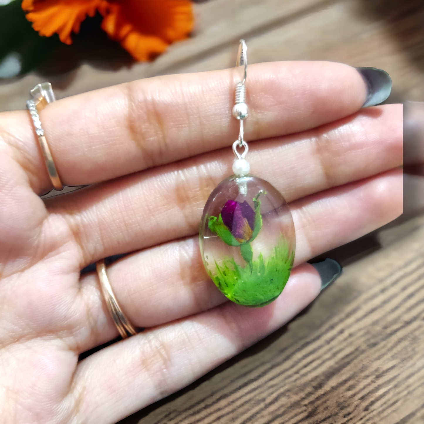 Secret Garden Terrarium: 3D Rosebud UV Resin Earrings