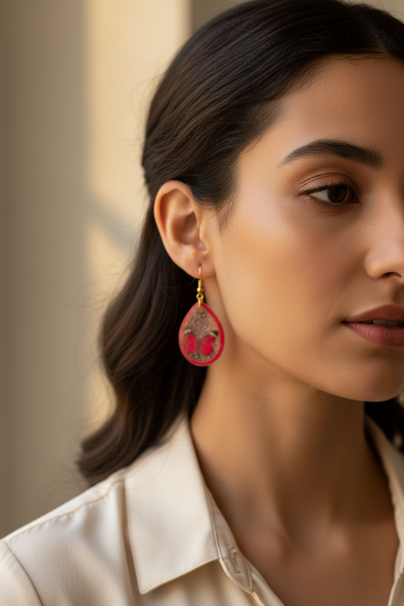 Crimson Flutter: Shimmering Butterfly UV Resin Teardrop Earrings