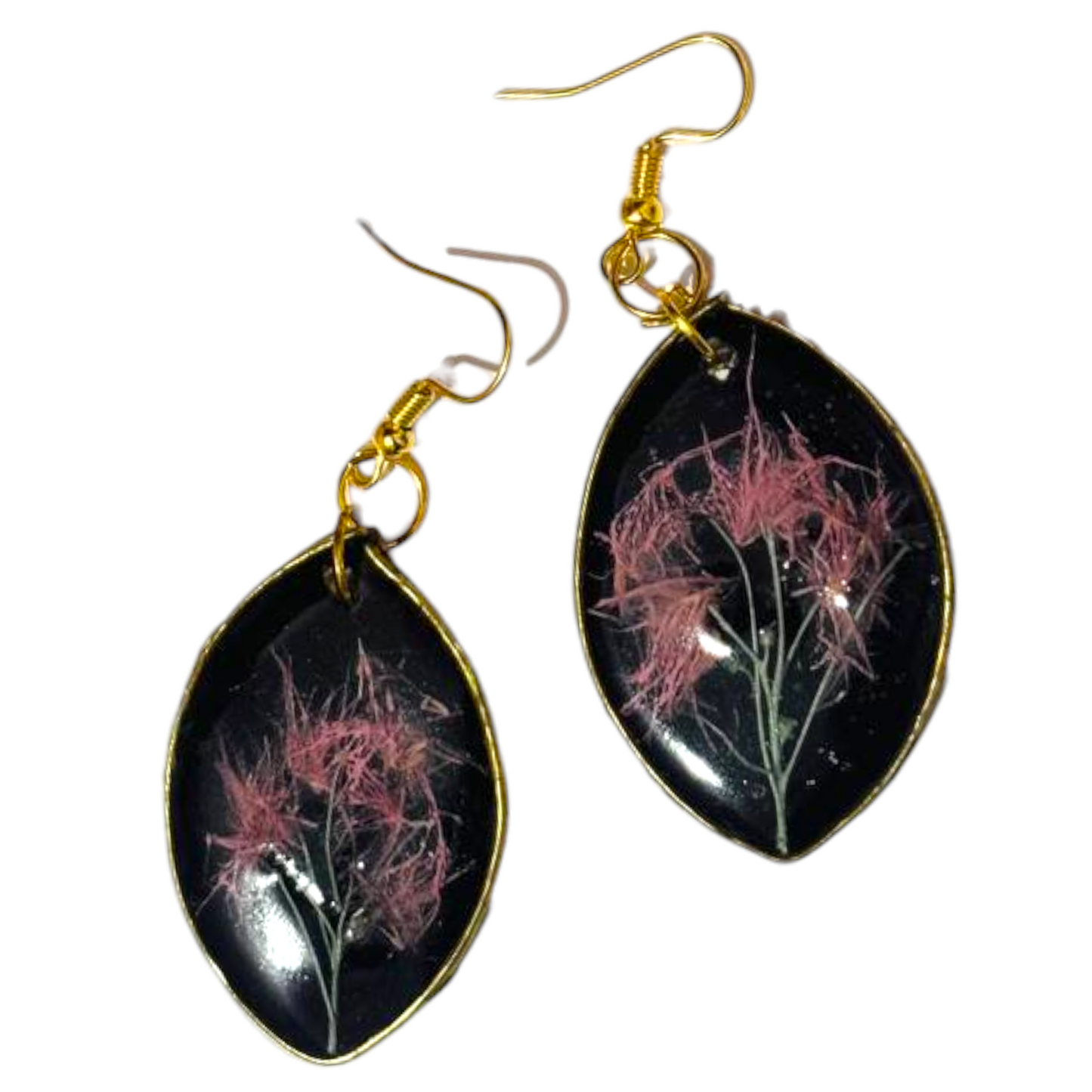 Midnight Astilbe: Leaf-Shaped Black UV Resin Botanical Earrings