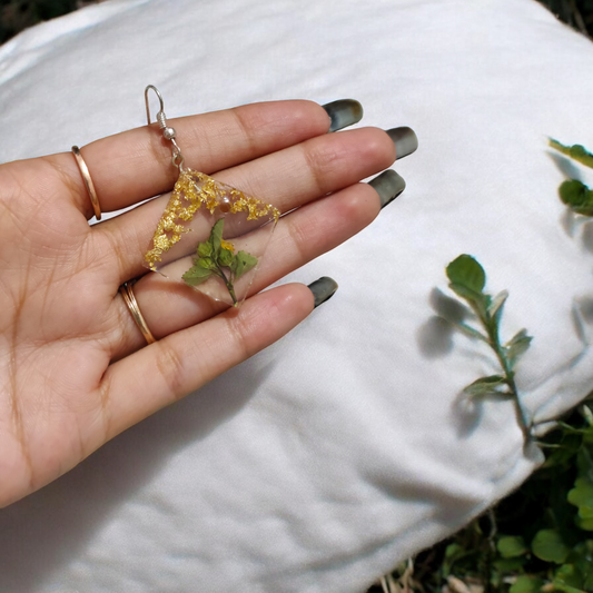 Handcrafted Gold Flake & Botanical UV Resin Earrings