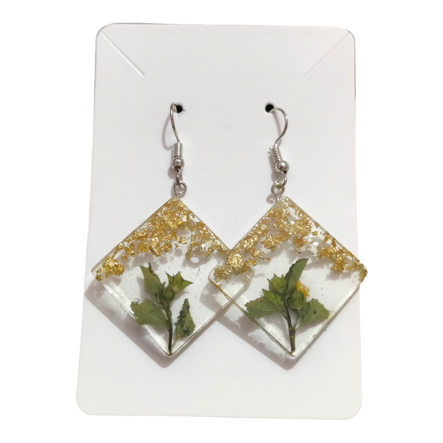 Handcrafted Gold Flake & Botanical UV Resin Earrings