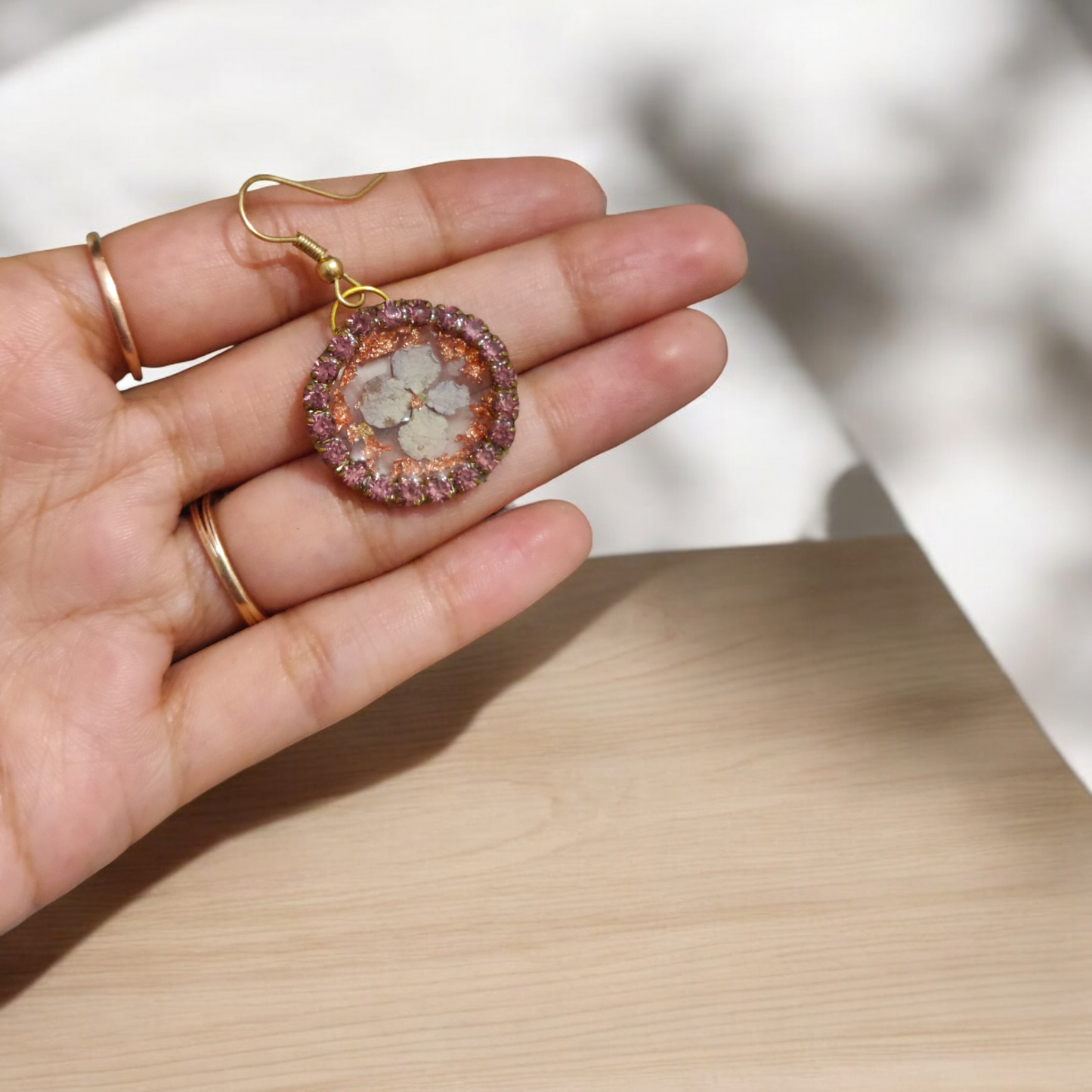 Antique Hydrangea: Circular UV Resin Cameo Earrings