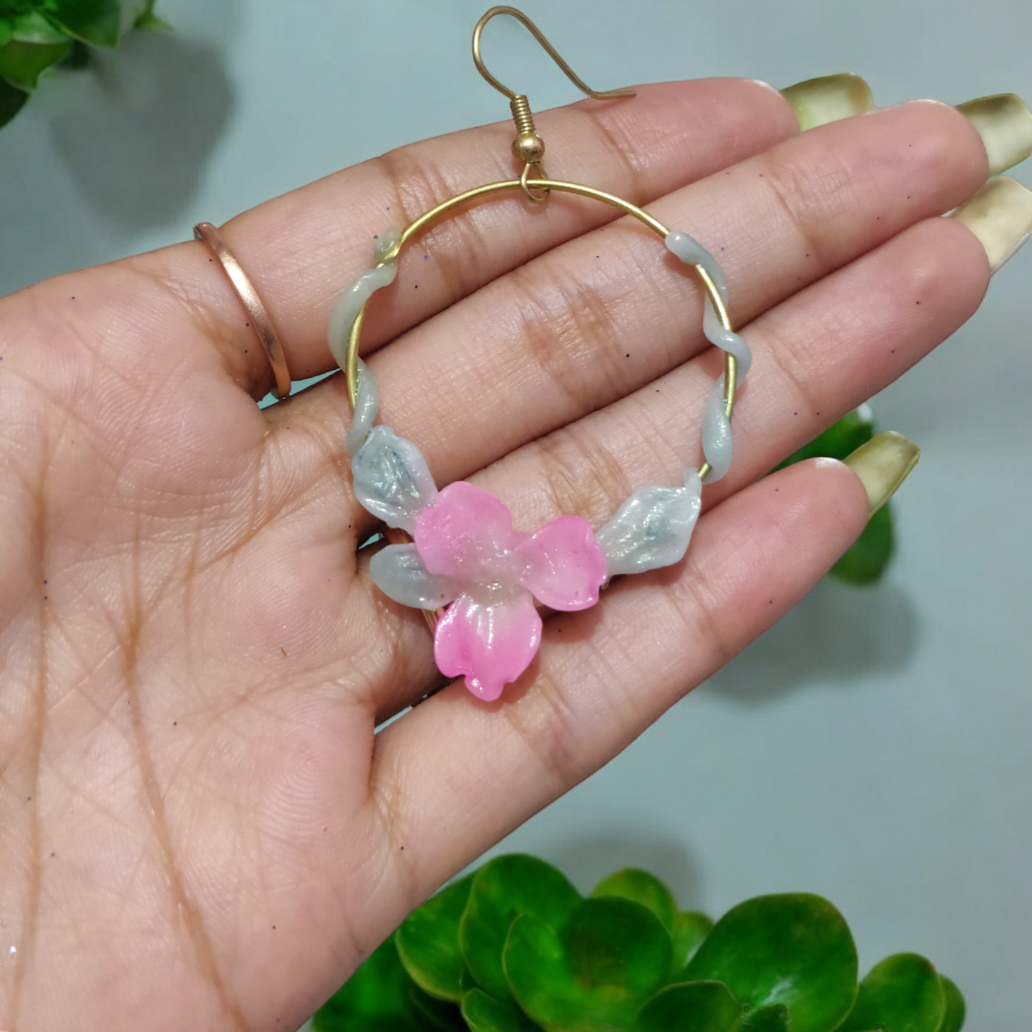 Enchanted Orchid: Twisted Vine Polymer Clay Hoop Earrings