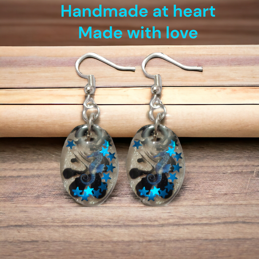 Midnight Seahorse: Starry Ocean UV Resin Earrings