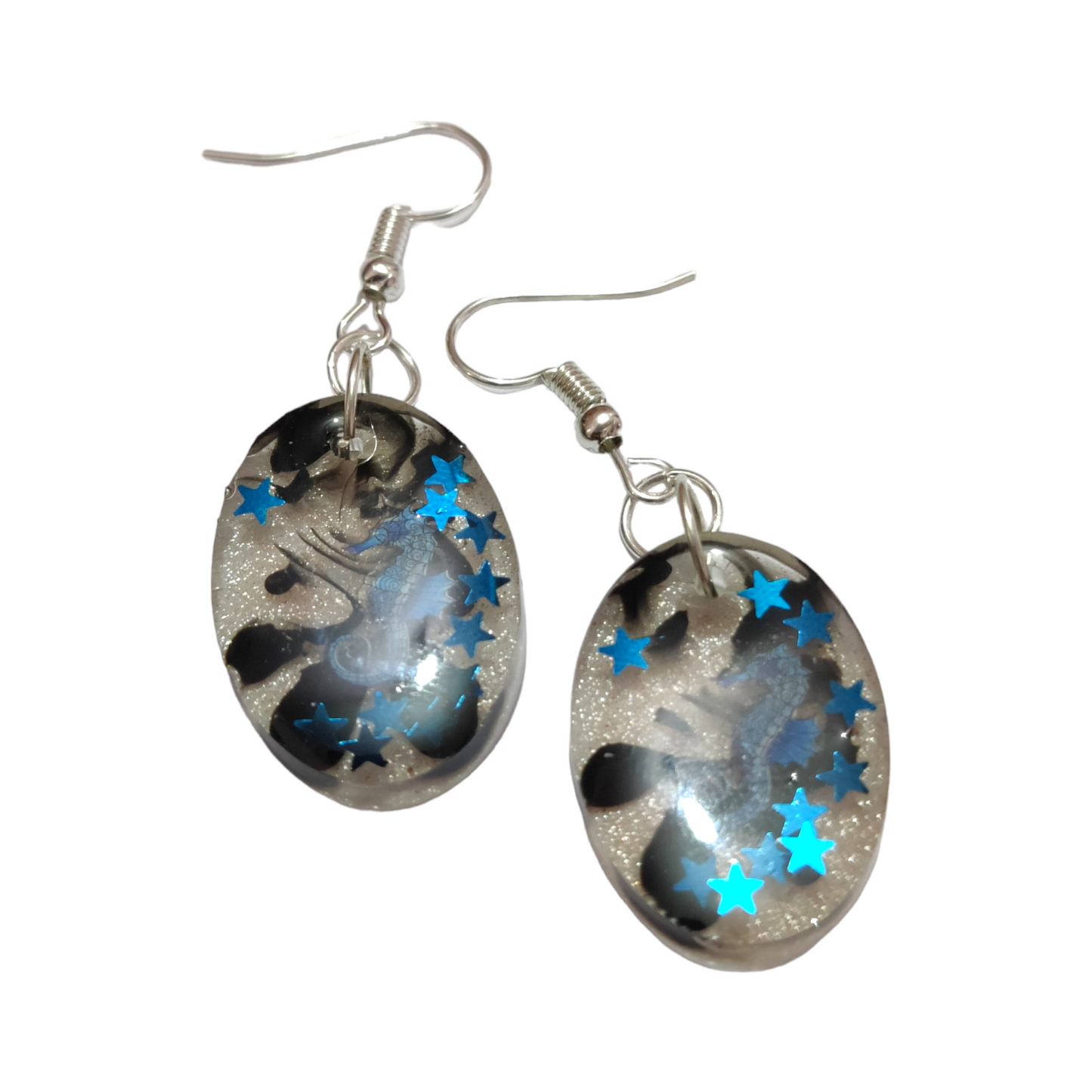 Midnight Seahorse: Starry Ocean UV Resin Earrings