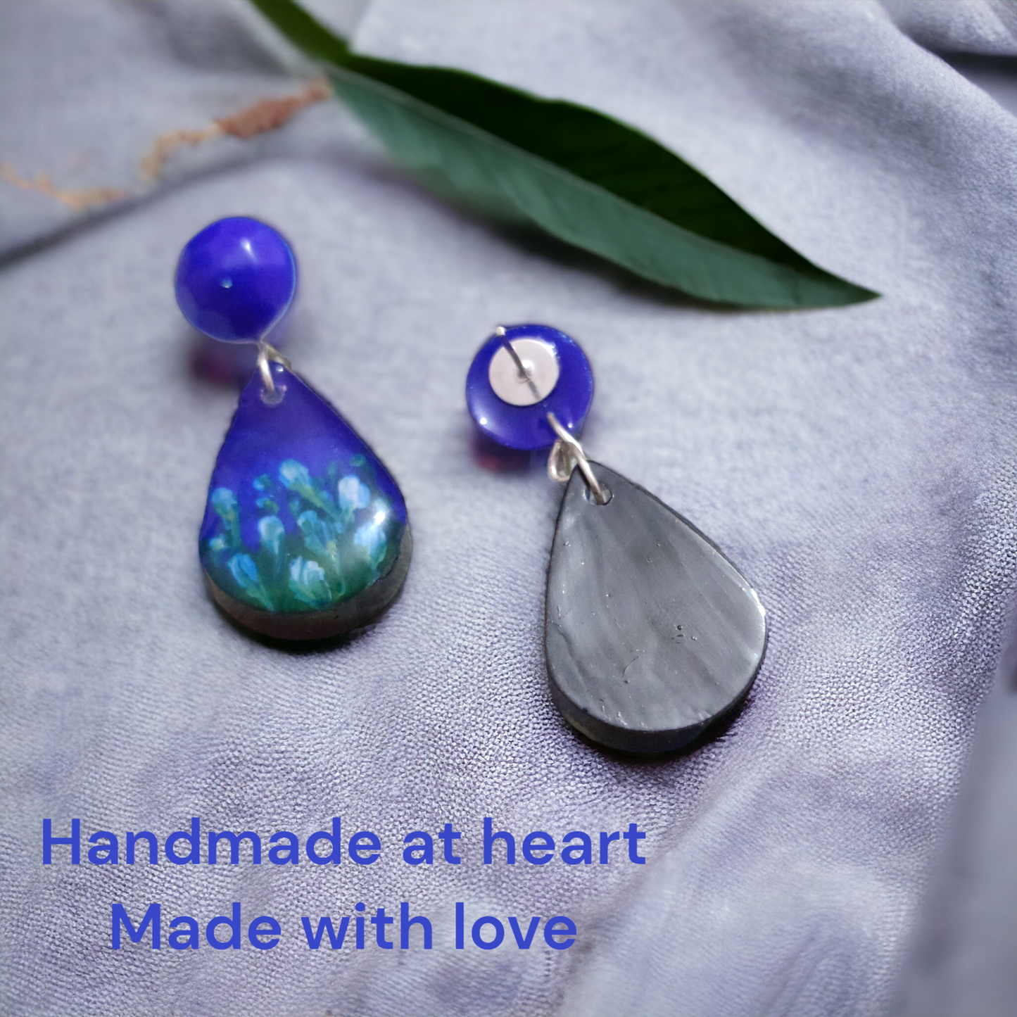 The Enchanted Sea: Deep Blue Botanical Resin Earrings