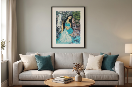 Original Painting , Turquoise Maiden at the Falls ,Oil on Canvas 8x12 in( Un-framed)