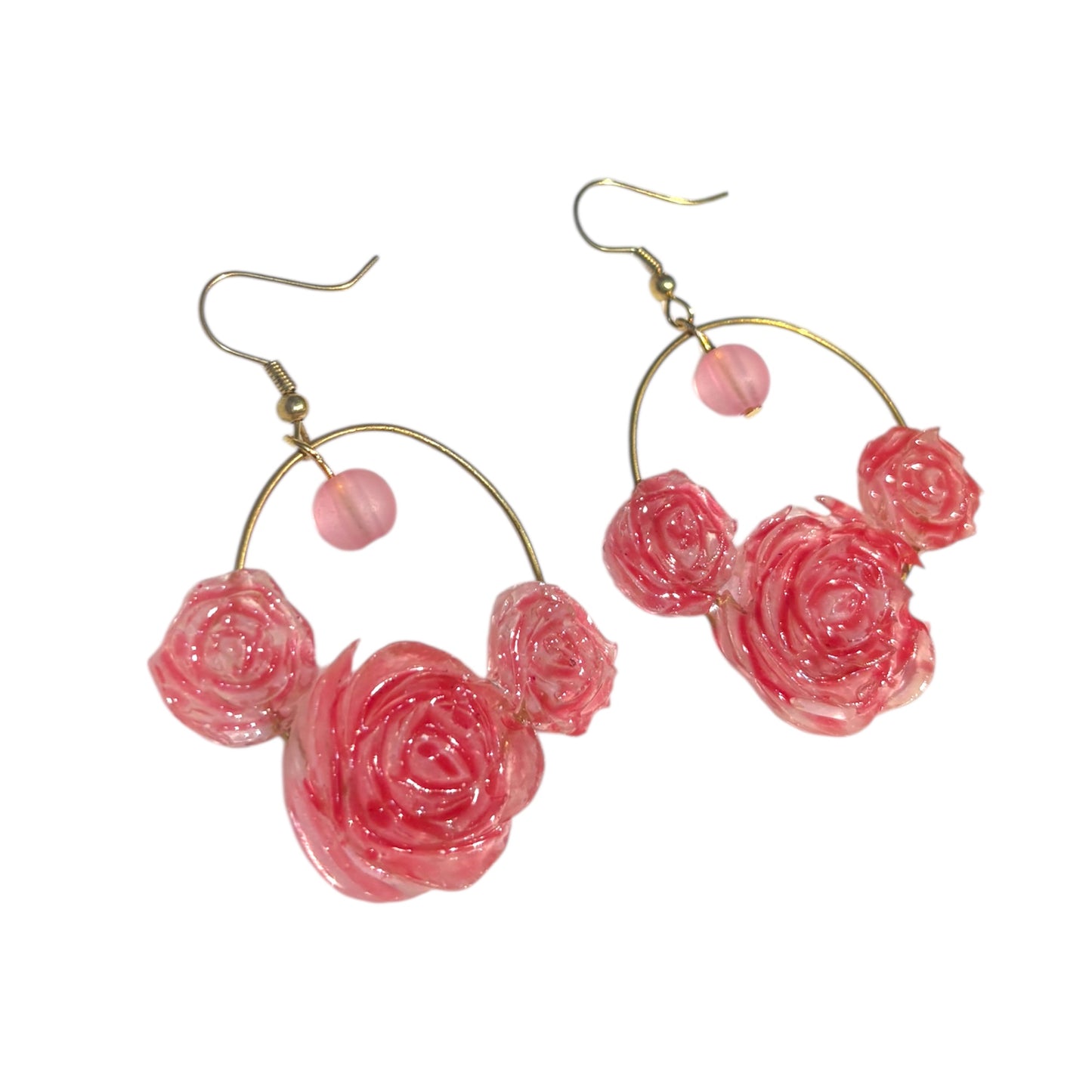 Handmade  Pink Rose Cluster Clay Drop UV resin Earrings