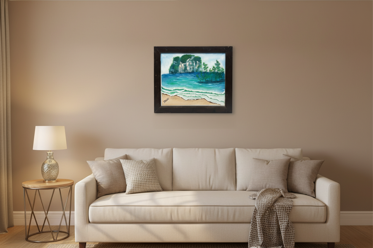 Original Paintings ,Ocean Solitude,Oil on Canvas 14X12 in (Framed)